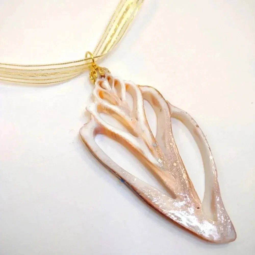 Seashell  Conch Slice Glitter Gold Ribbon Handmade Christmas Ornament